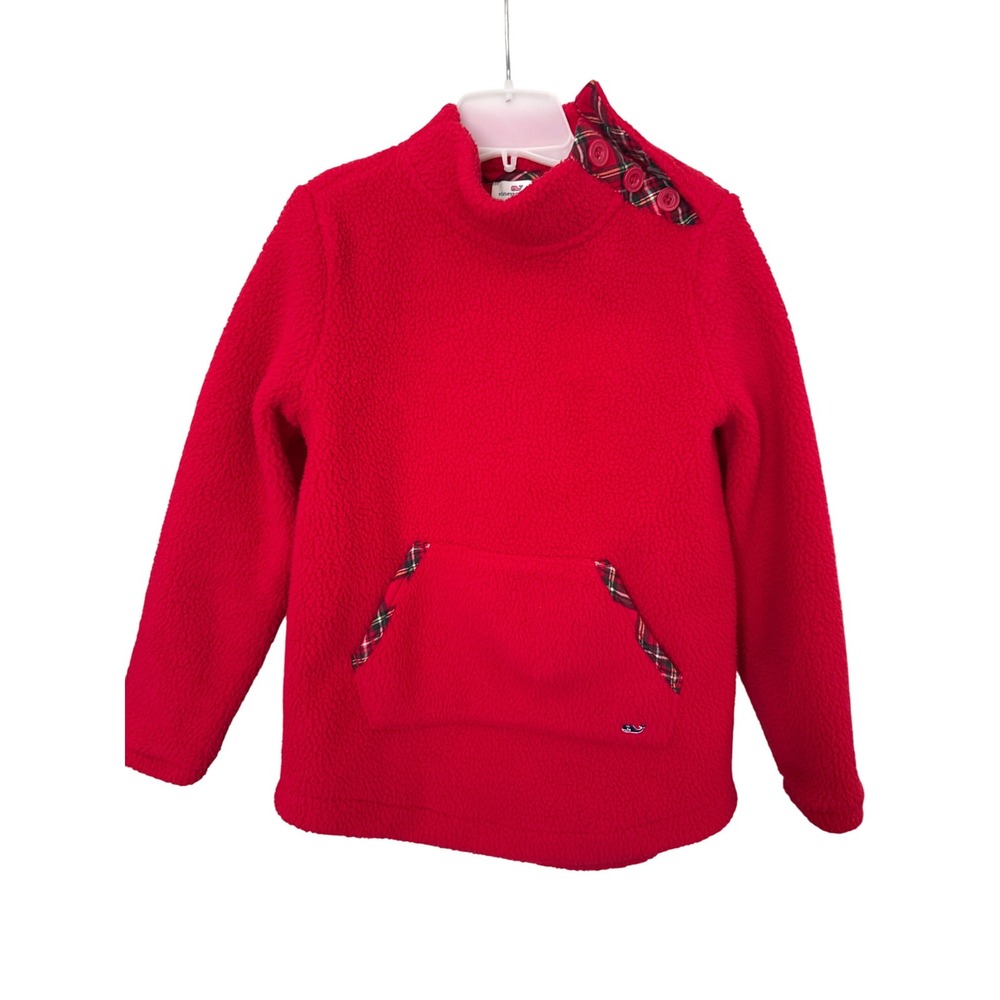 Vineyard Vines Girls M 10-12 holiday fleece comfy warm pullover plaid collar